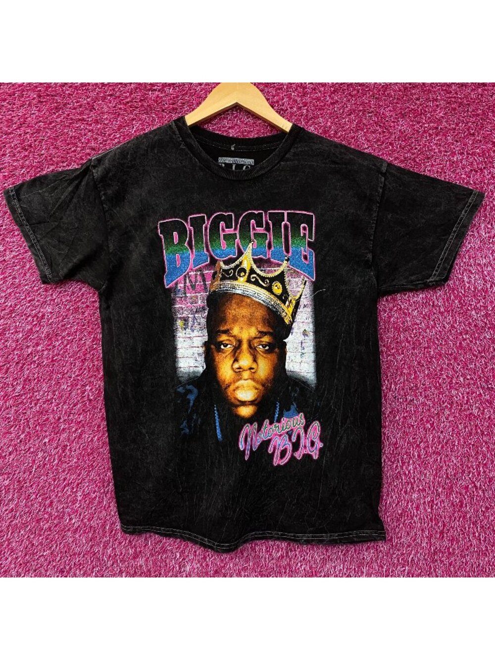 Biggie Smalls Crown King of New York Graphic Mineral Wash T-Shirt Large